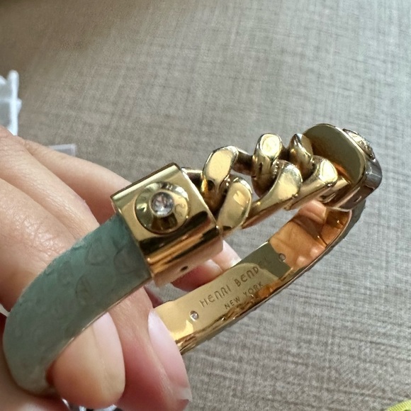 Henri Bendel Gold Chain Bracelet Snake Embossed leather Bracelet cuff bracelet - Picture 9 of 14